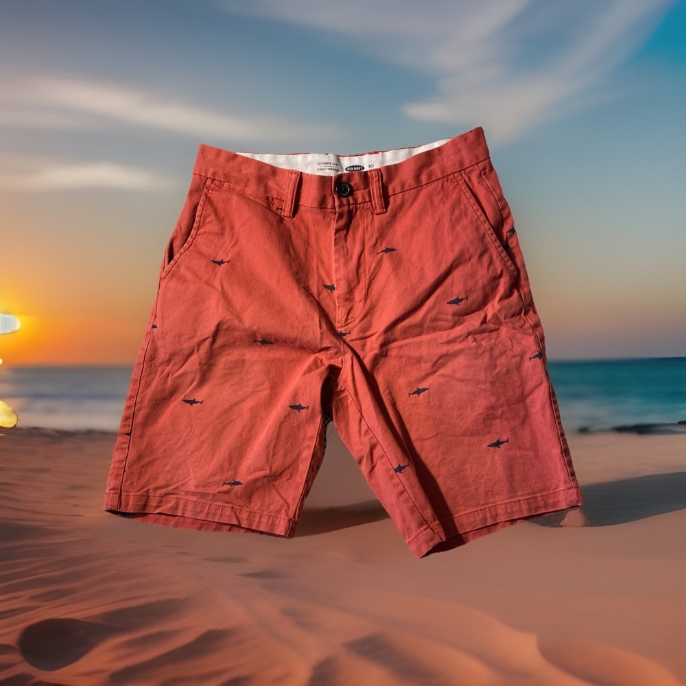 Old Navy Men's 30 Ultimate Slim Built In Flex Chino Shorts Salmon All Over Shark